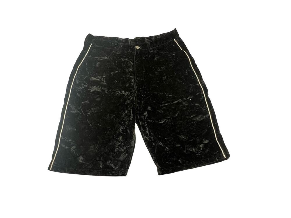 Vintage 90s Gothic Whimsigoth Black Crushed Velvet High Rise Long Shorts 32"